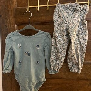 Carter’s Embroidered Floral Baby Bodysuit and Pants Set - Sage green -18 months